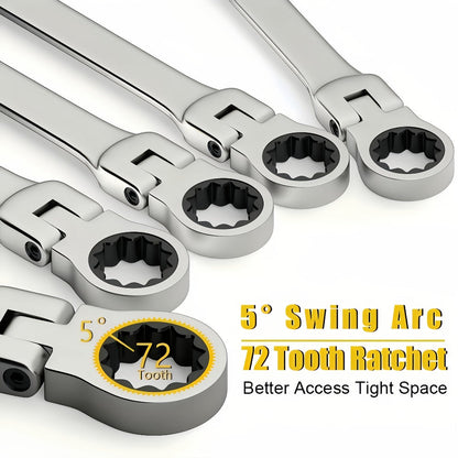 Ratchet Wrench Set 6-Piece Double-Ended Quick Release – Metric 8-17mm, 72-Tooth, Adjustable Combination Wrench Kit with Storage Bag for Home, Car & Mechanical Use