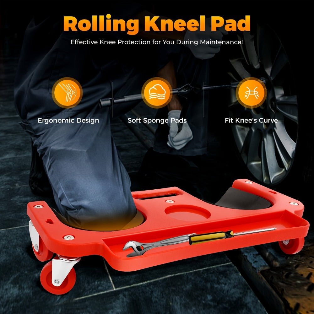 Rolling Knee Pad Creeper with Wheels Foam-Filled Knee Cups 20x5.5 Inch for Automotive Repair Flooring Garage Mechanic Kneeling Platform Upgrade Thickened Version 8-Piece Repair Set Available
