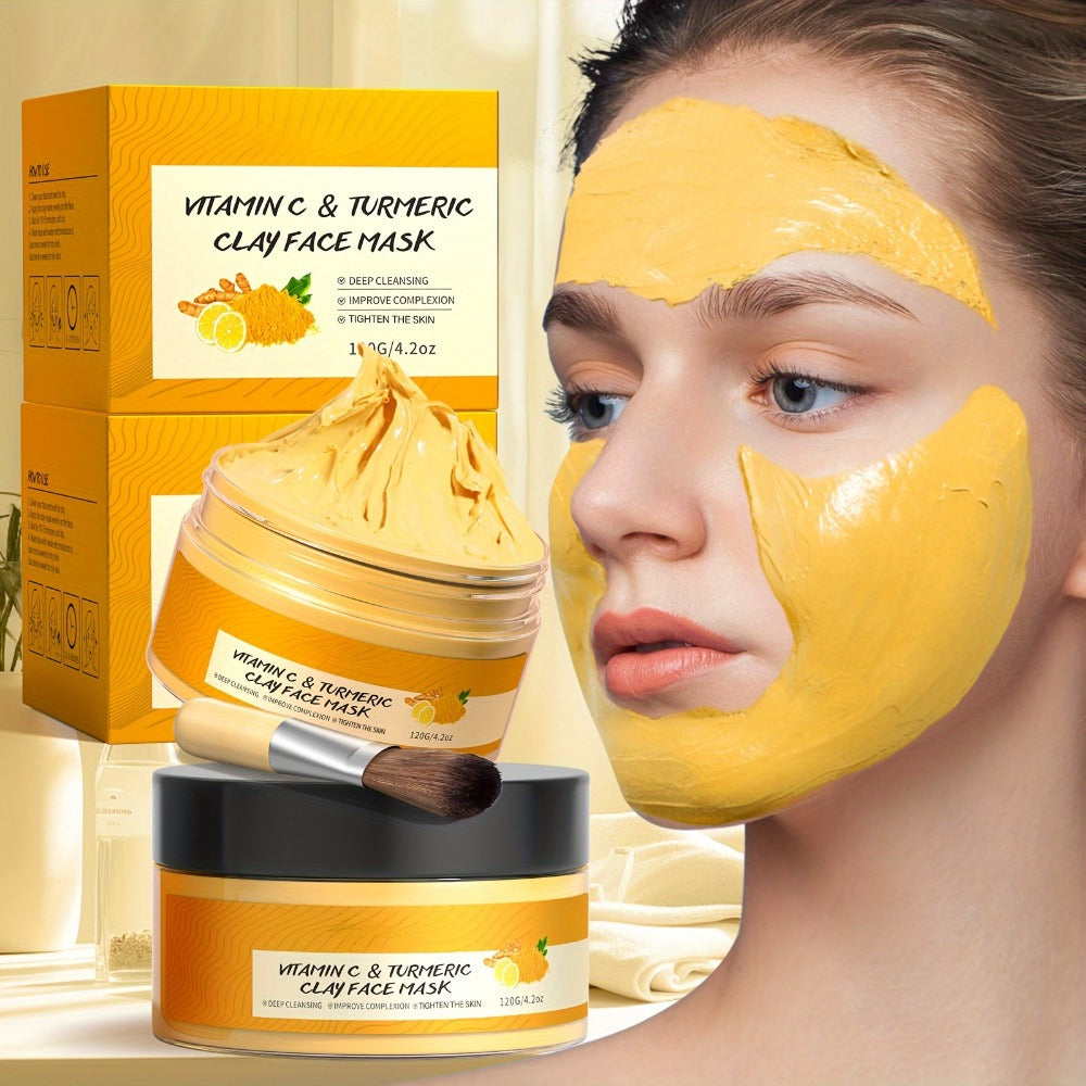 Turmeric Vitamin C Mud Mask 100ml - Deep Cleansing Pore Minimizer Brightening Firming Moisturizing Face Mask, Dark Spot Remover Radiant Skin Weekly Skincare for Women