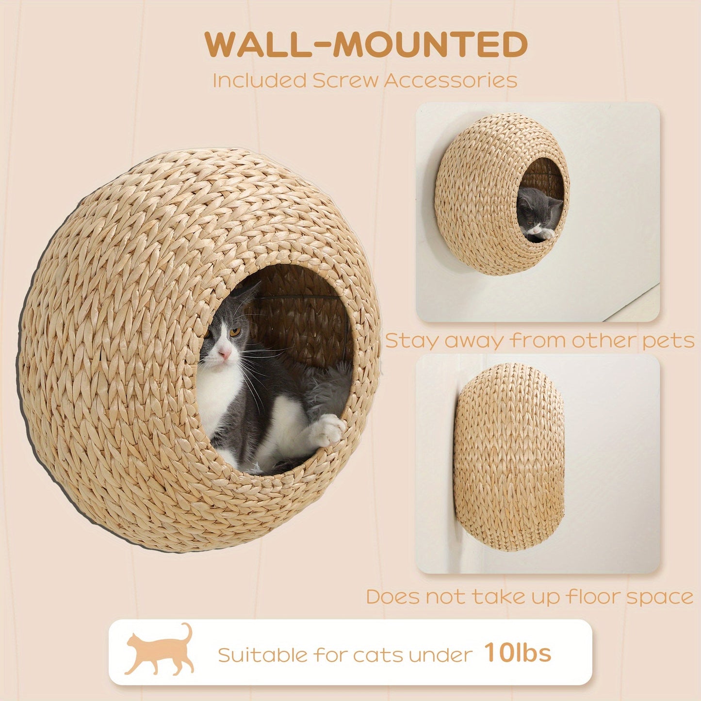 Cat Wall Furniture Wall Mounted Cat Condo – Natural Wood Cat Wall Shelf with Washable Cushion, Space-Saving Indoor Cat Perch for Cats & Kittens, Modern Home Decor Cat Climbing Shelf