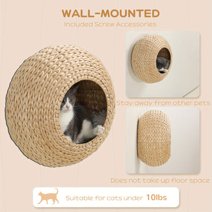 Cat Wall Furniture Wall Mounted Cat Condo – Natural Wood Cat Wall Shelf with Washable Cushion, Space-Saving Indoor Cat Perch for Cats & Kittens, Modern Home Decor Cat Climbing Shelf