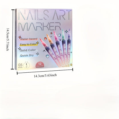 Acrylic Nail Art Pen Set 12 Colors 3D Doodle & Dot Stitching Pens – Quick Drying Precision Fine Tip for Professional Home Salon Nail Design, Long Lasting Vibrant Pigment