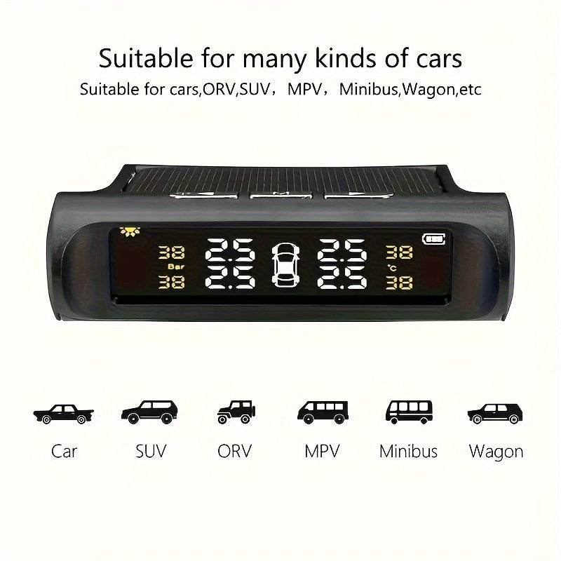 SCBLAZE Solar Power Car Tire Pressure Monitor TPMS, Auto Security Alarm System, 6 Modes Auto Alarm Real-Time Pressure Tracking, Host Only Receives, Tyre Pressure Sensor Kit