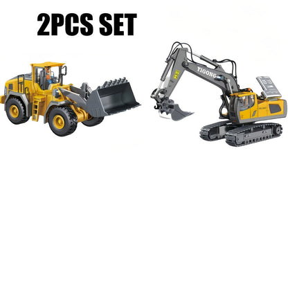 Remote Control Excavator Toy Set for Kids with Metal Shovel Bucket LED Lights & 1200mAh Rechargeable Battery – 2.4GHz RC Construction Vehicle for Boys Ages 6+, Birthday Christmas Gift, Multi-Vehicle Options