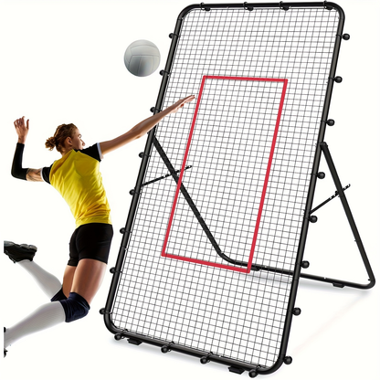 Volleyball Rebounder Net 7x4ft Adjustable Angle – Portable Steel Frame Training Rebounder with High-Tension PE Netting & 24 Elastic Cords for Volleying Bumping Spiking Practice – Solo & Team Drills