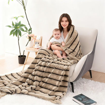 3D Faux Rabbit Fur Fleece Blanket - Double-Sided All-Season Throw