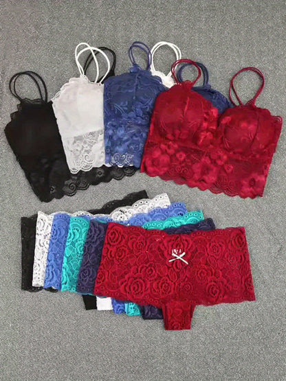 10-Pack Women's Bra and Panty Lingerie Set - Floral Lace Coordinated Style