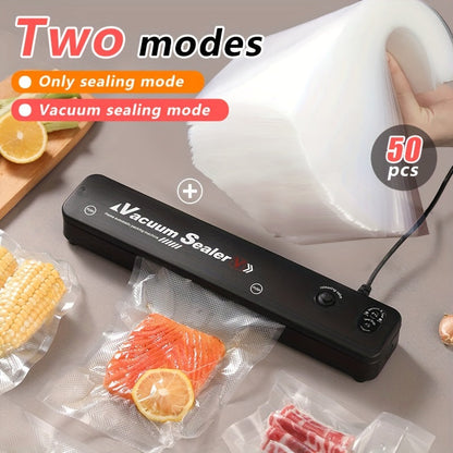 Vacuum Sealer Machine with 50 Vacuum Storage Bags – 2-in-1 Vacuum & Heat Sealing, One-Button Operation, Food Preservation Sealer for Freshness, Black or White