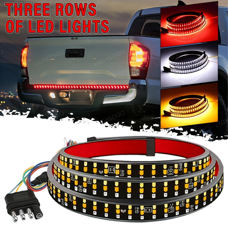 47. 24 Inch Long LED Light Strip Designed for Off-Road Vehicles, Featuring Arrow Shapes And Flowing Red And Yellow Lights. This Car Atmosphere Light Strip Serves As a Decorative Neon Addition to The Back of a Truck And Makes for a Considerate Gift