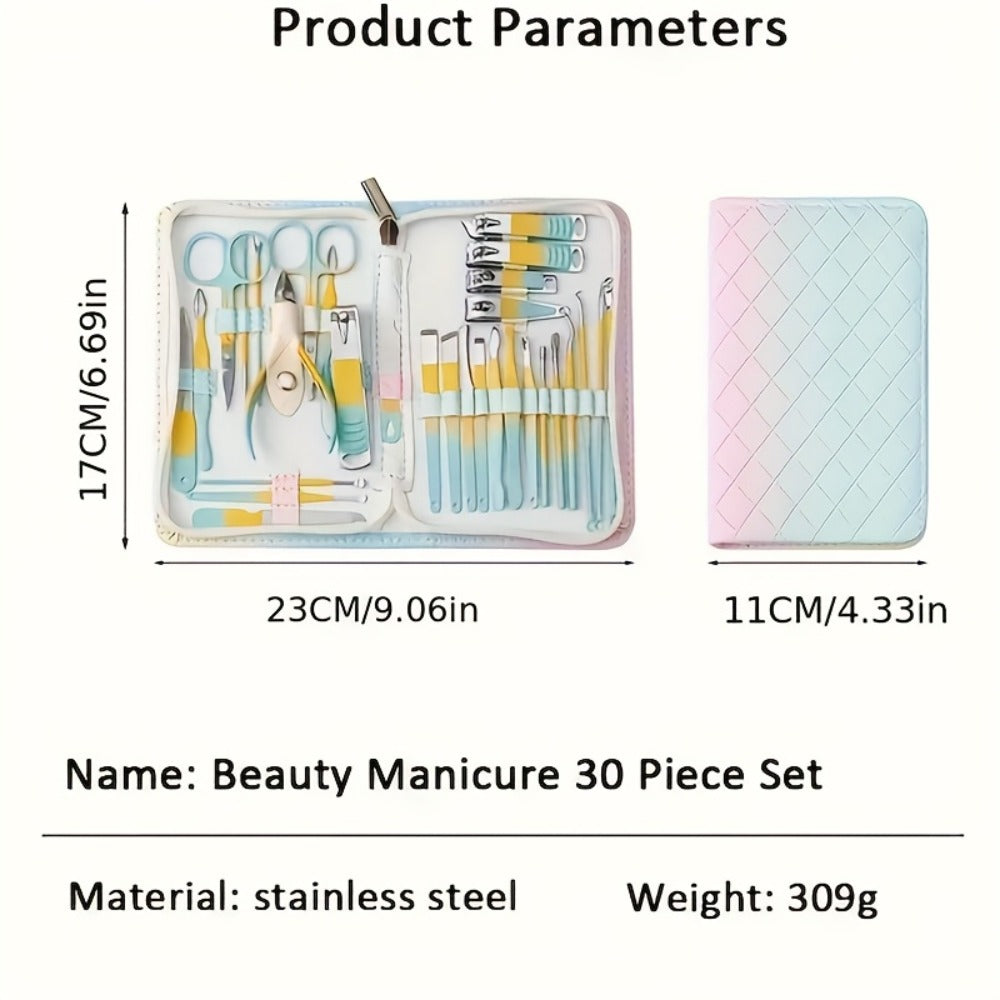 Nail Care Kit 30 Piece with Gradient Travel Box — Complete Manicure & Pedicure Set, Fingernail & Toenail Clippers for Women Men Family, Personal Care Beauty Grooming Gift