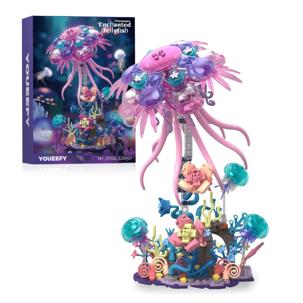 Jellyfish Building Block Model 526pcs – DIY Ocean Brick Assembly Kit for Adults & Teens, Aesthetic Desk Shelf Decor Display, Unique Creative Gift for Valentine's Day Birthday Christmas Halloween