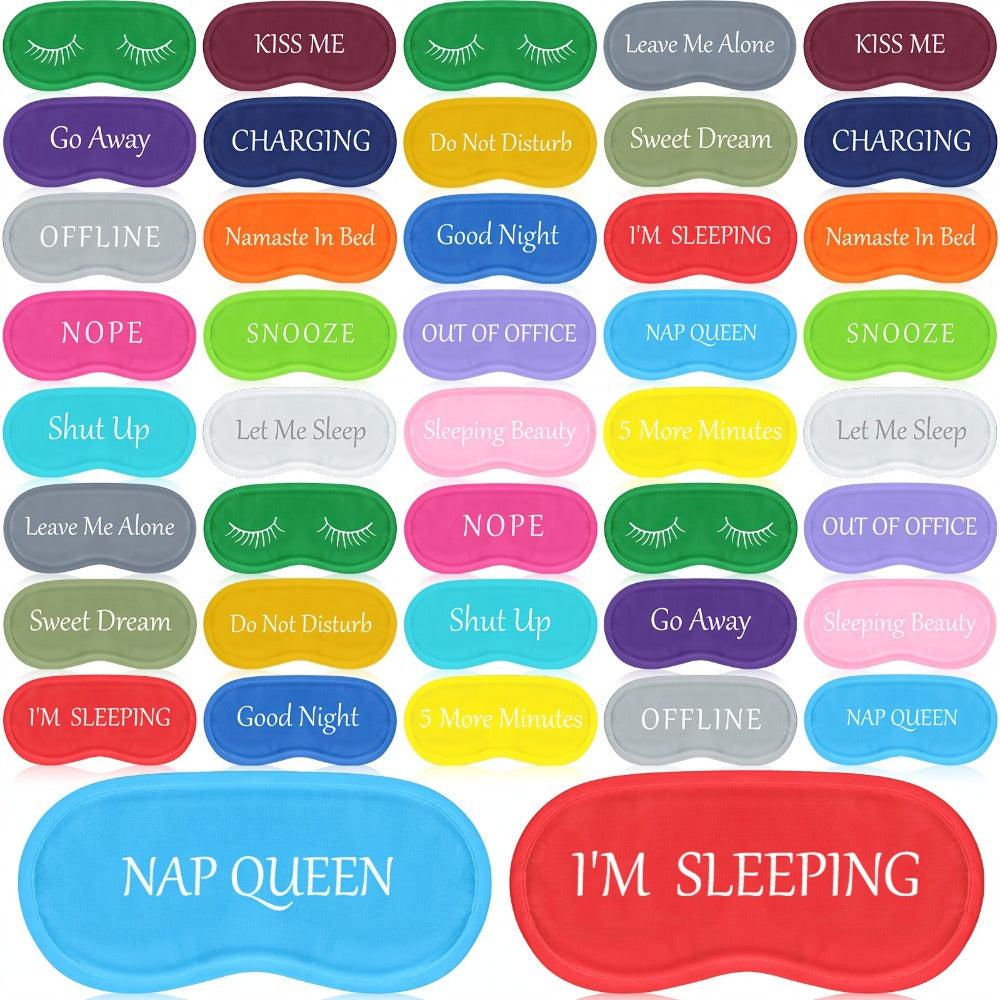 Blackout Sleep Eye Mask Bulk 40pcs — Funny Colorful Designs Soft Adjustable Blindfold for Women Men, Travel Nap Meditation Sleep Aid, Bachelorette Slumber Party Favor Gift Set
