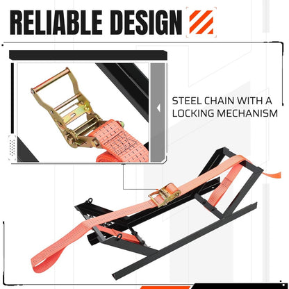 Semi Truck Spare Tire Carrier Rack Adjustable Steel Holder with Anti-Sway Chain & Ratchet Strap for Class 8 Semi-Trailers Kenworth Peterbilt Cascadia