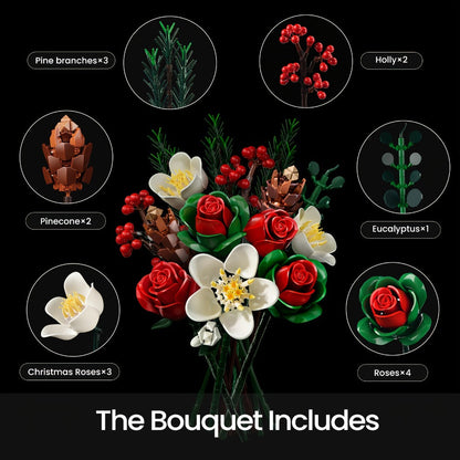DIY Flower Bouquet Building Kit for Girls & Women – Rose & Lily Brick Set, Healing Series Desk Decoration, Buildable Artificial Flowers, Unique Mother's Day Birthday Valentine's Christmas Gift for Teens Adults