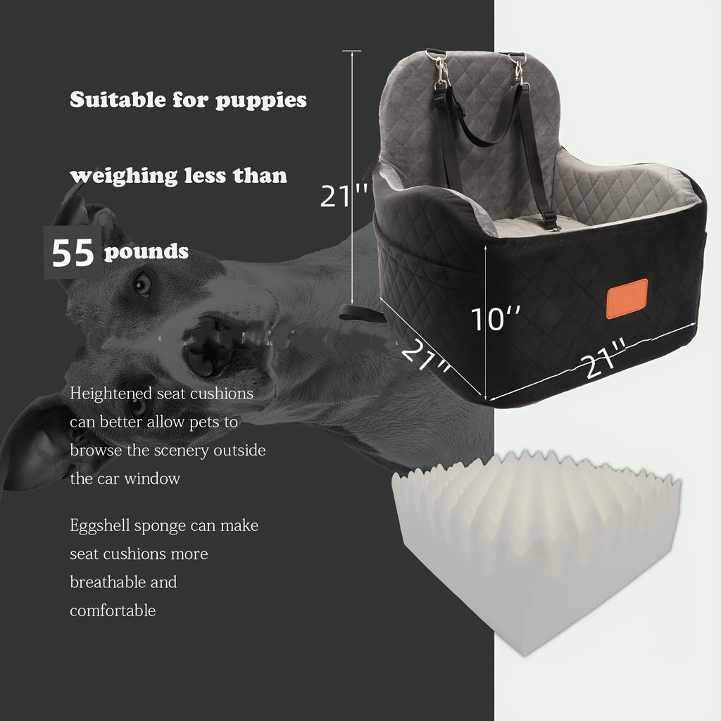 Dog Booster Car Seat for S/M Dogs Up to 35lbs, Soft 6in Elevated Cushion, Fits In Front/Back Seat, Fully Detachable And Washable, 2 Storage Pockets & 3 Straps, Easy to Install