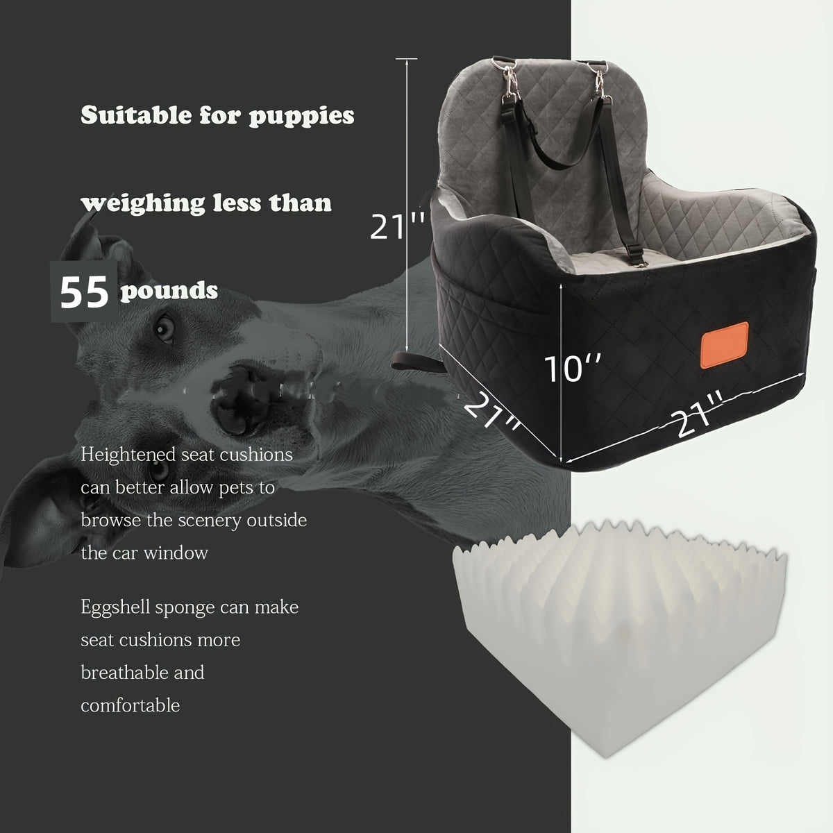 Dog Booster Car Seat for S/M Dogs Up to 35lbs, Soft 6in Elevated Cushion, Fits In Front/Back Seat, Fully Detachable And Washable, 2 Storage Pockets & 3 Straps, Easy to Install