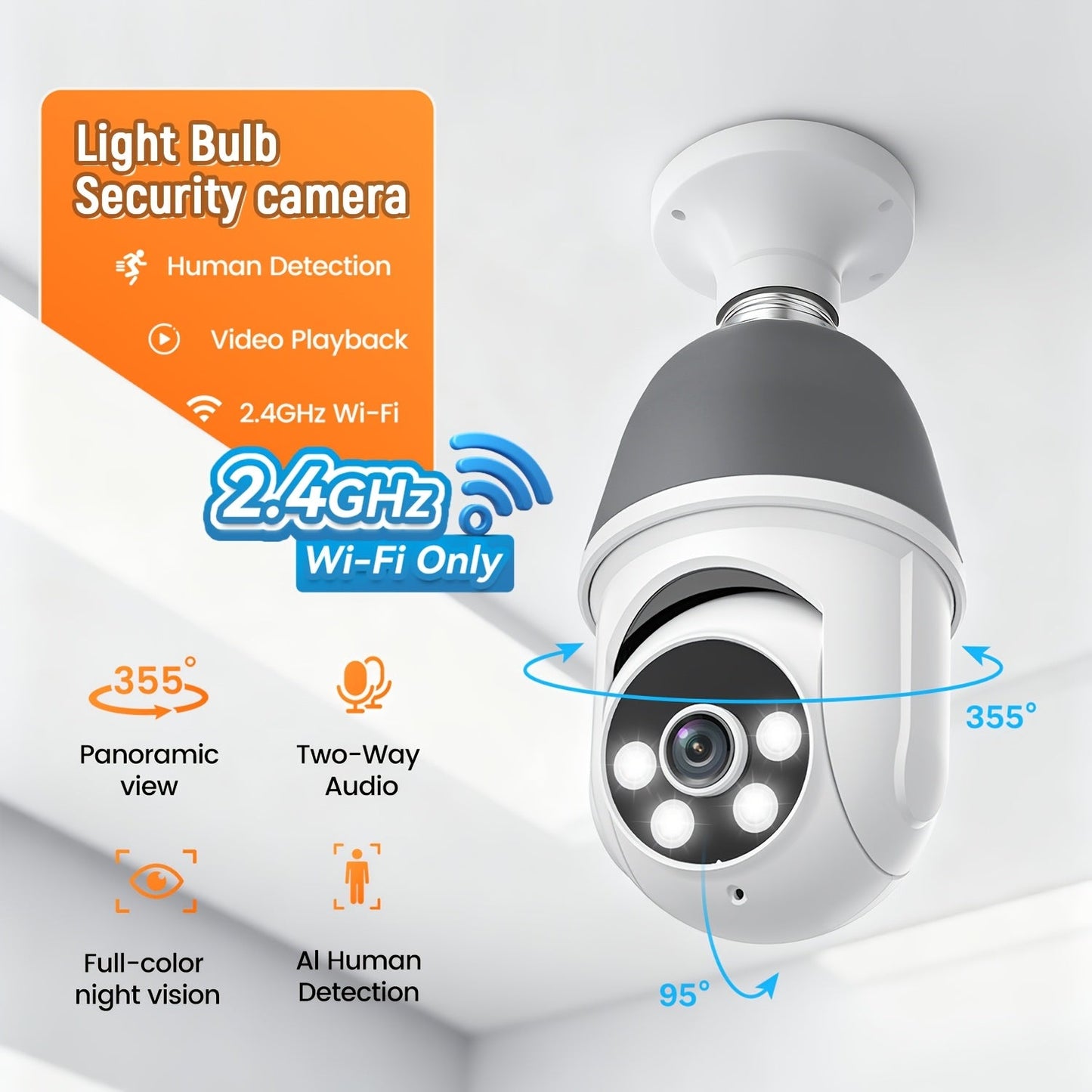 AI Auto Tracking Security Camera 360° Panoramic 1920P | Infrared Night Vision Two-Way Audio 2.4GHz USB Charging | Wireless Indoor Surveillance Camera Human Motion Detection