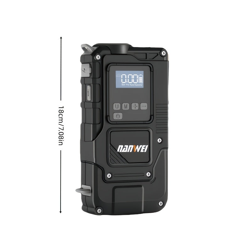 NANWEI Portable Emergency Jump Starter with Air Pump, Portable Peak Current Car Battery Jump Starter, Suitable for 12V (2.11gal Gasoline/1.72G Diesel) Cars, with USB Input/Output, LED Emergency Lighting, Car Additions Tools, And Wireless Car Air Pump