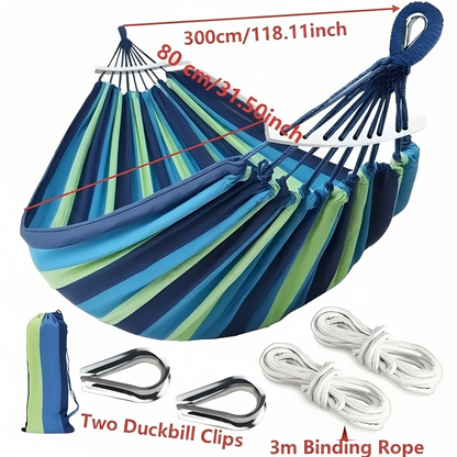 Outdoor Woven Hammock with Wooden Spreader Bar – Thickened Nylon Rope, Single or Double Size – Hanging Chair Swing Bed for Garden, Courtyard, Park & Balcony (No Frame Included)