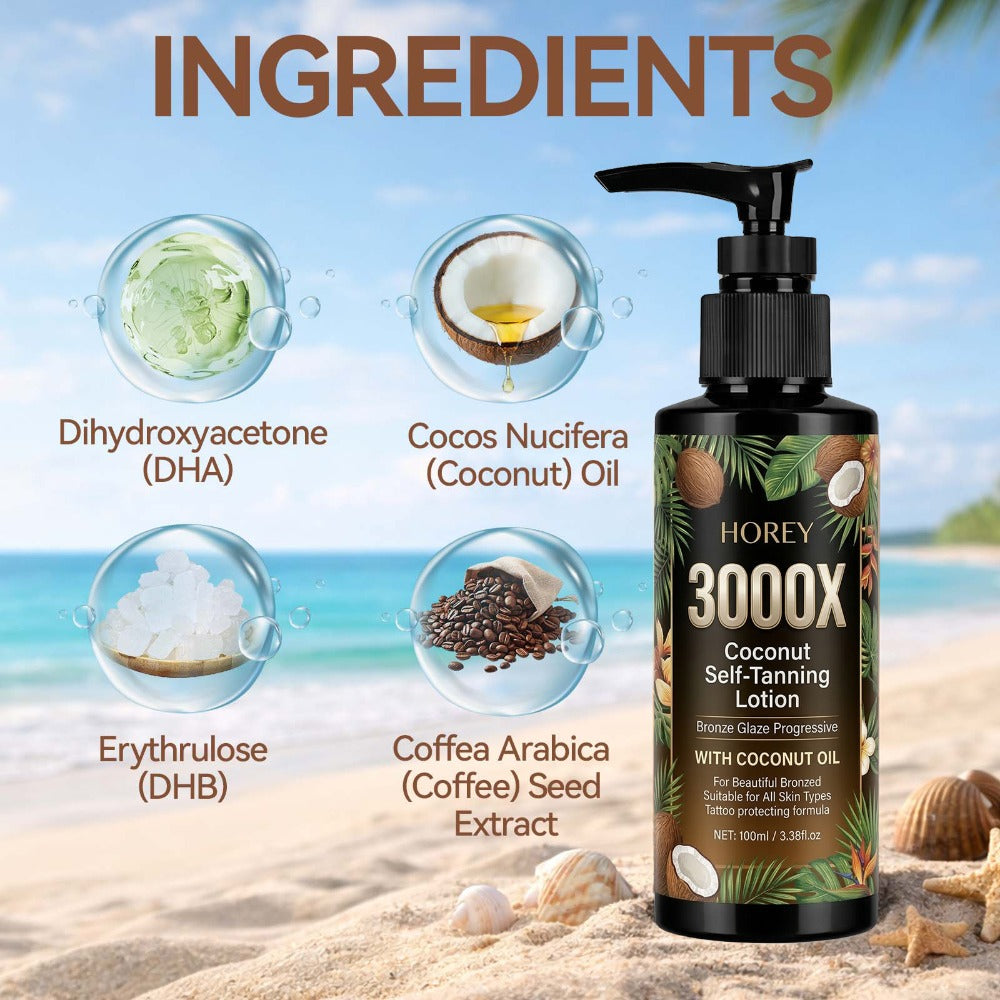Tanning Lotion 3000X Coconut & Olive Extract Indoor Tanning Accelerator – Deep Bronze Glow Skin-Smoothing Sunless Tanner Keeps Skin Soft & Moisturized 100ml