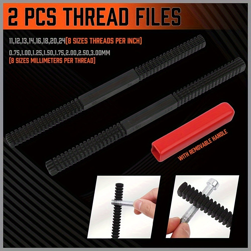 Thread Repair Kit 48-Piece – UNF UNC & Metric Tap and Die Rethreading Set, SAE & Metric Thread Chaser for Bolt & Nut Repair, Color-Coded with Storage Case