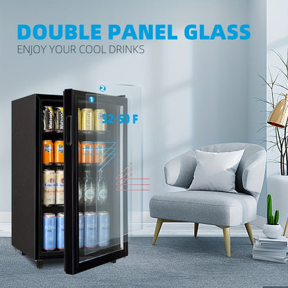 Beverage Refrigerator with Glass Door – Mini Fridge 2.0/3.5/4.0 Cu Ft, LED Lights, Adjustable Shelves, R600a Cooling for Beer, Wine & Drinks, Home, Office & Bar