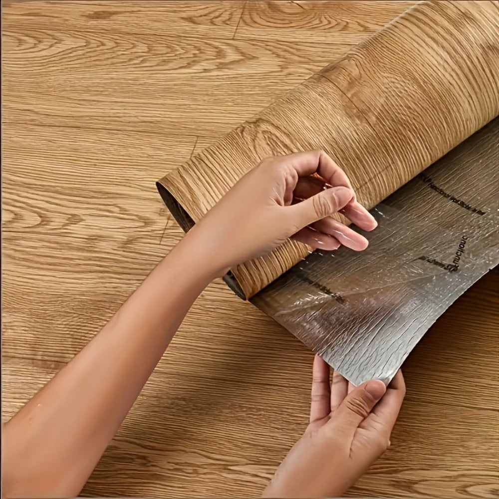 Wood Grain Floor Sticker Roll Peel & Stick Self-Adhesive Non-Slip Thickened Vinyl – Vintage DIY Flooring for Walls, Floors, Desks & Door Panels