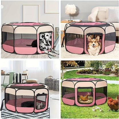 Octagonal Foldable Pet Playpen Tent for Dogs & Cats - Oxford Fabric Scratch-Resistant Portable Dog Kennel Cat Enclosure Maternity Room, Indoor Outdoor Use, M L XL Sizes, Blue & Beige