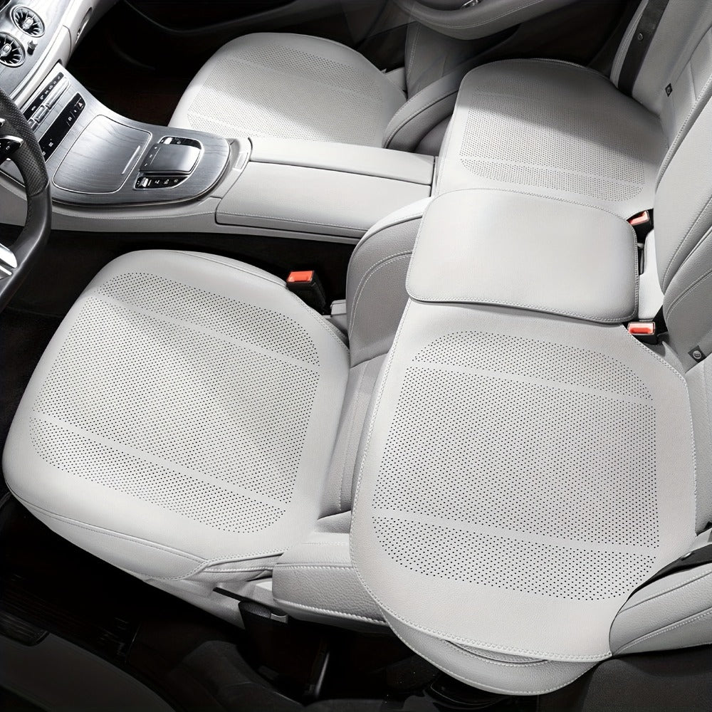 Nappa Leather Car Seat Cushion Full Surround – Non-Slip Breathable All-Season Seat Pad, Front & Rear Universal Fit for Cars SUVs, Luxury Interior Seat Cover
