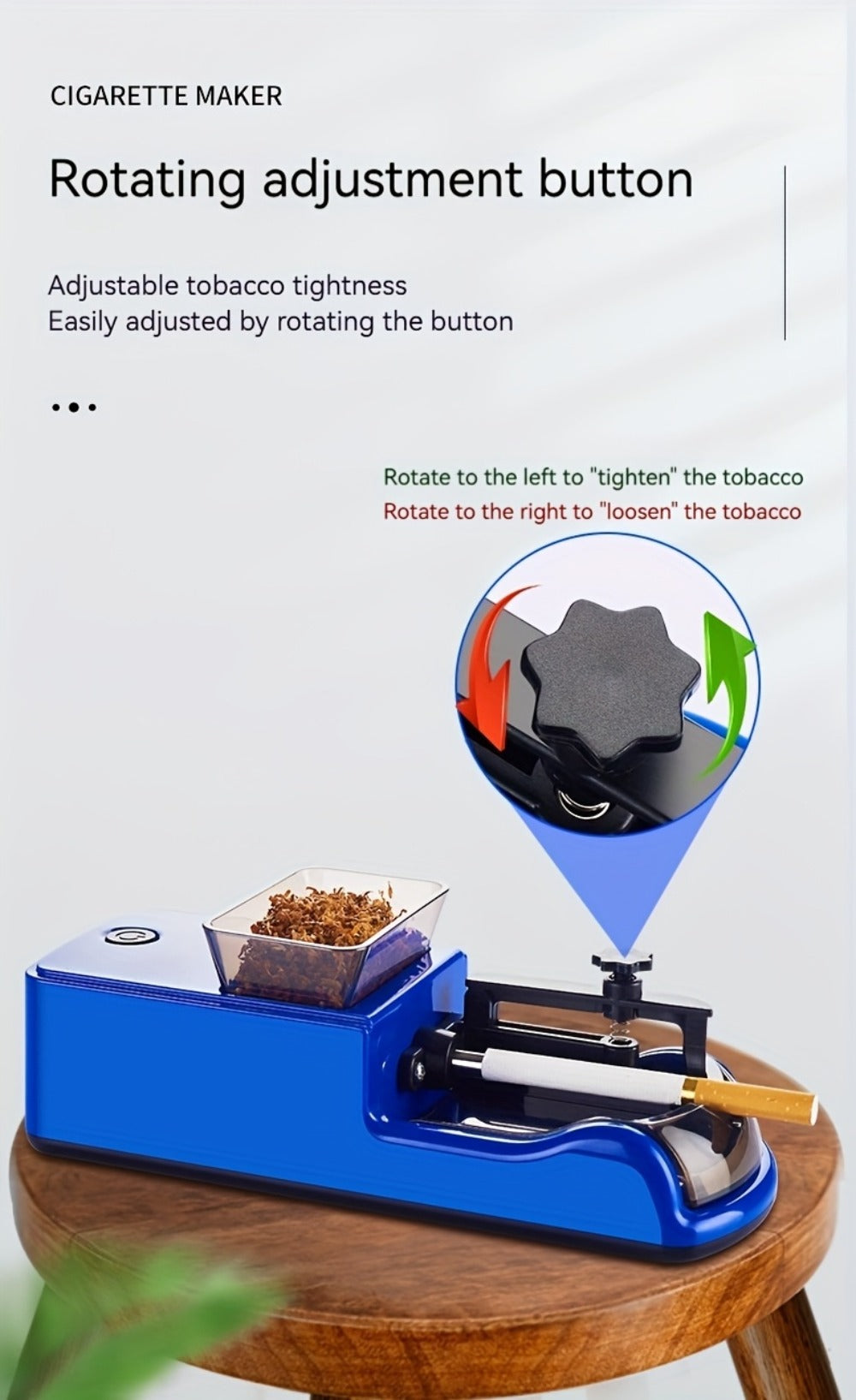 Electric Cigarette Rolling Machine USB Rechargeable Automatic Cigarette Roller 2-Second Rapid Roll High Power Motor Stainless Steel Durable Portable Tobacco Injector Black Blue