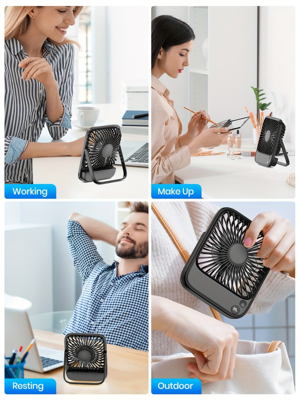 USB Desk Fan Battery Operated | 2000mAh & 5000mAh Rechargeable Mini Personal Fan, 4-Speed Adjustable, 180° Tilt & Foldable, Ultra-Quiet Strong Airflow for Office, Bedroom & Desktop Use – Black, Pink, White