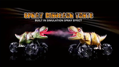 Spray Mist RC Monster Truck Dinosaur with Side-to-Side Drift LED Lights & Sound Effects – All-Terrain Stunt Remote Control Car for Kids Ages 6+ Birthday Easter Gift w/ or w/o Spray