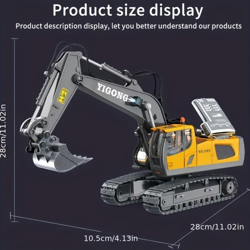 Remote Control Excavator Loader Dump Truck Toy for Kids 2.4GHz Alloy RC Construction Vehicle with Light & Sound, USB Rechargeable, Boys Gift for Halloween Thanksgiving Christmas Birthday Ages 3+
