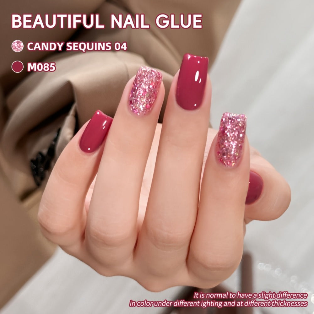 Glitter Gel Nail Polish Set 2pcs – Candy Holographic Sequin Nude Pink Sparkling Semi Permanent Soak Off UV LED Nail Art Varnish Manicure Kit for Women