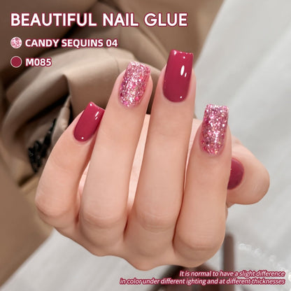 Glitter Gel Nail Polish Set 2pcs – Candy Holographic Sequin Nude Pink Sparkling Semi Permanent Soak Off UV LED Nail Art Varnish Manicure Kit for Women