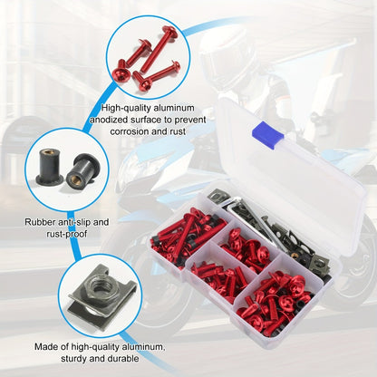 Motorcycle Fairing Bolt Kit 177-Piece CNC Anodized Aluminum Screws for Fairings Windshield Fuel Tank Body Panels - Universal Fit Red Blue Black