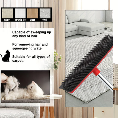Pet Hair Removal Broom 2-in-1 Silicone Rubber Bristle Broom & Squeegee - Anti-Static Pet Fur Cleaner for Carpet, Hardwood & Tile Floors, Ideal for Dogs & Cats