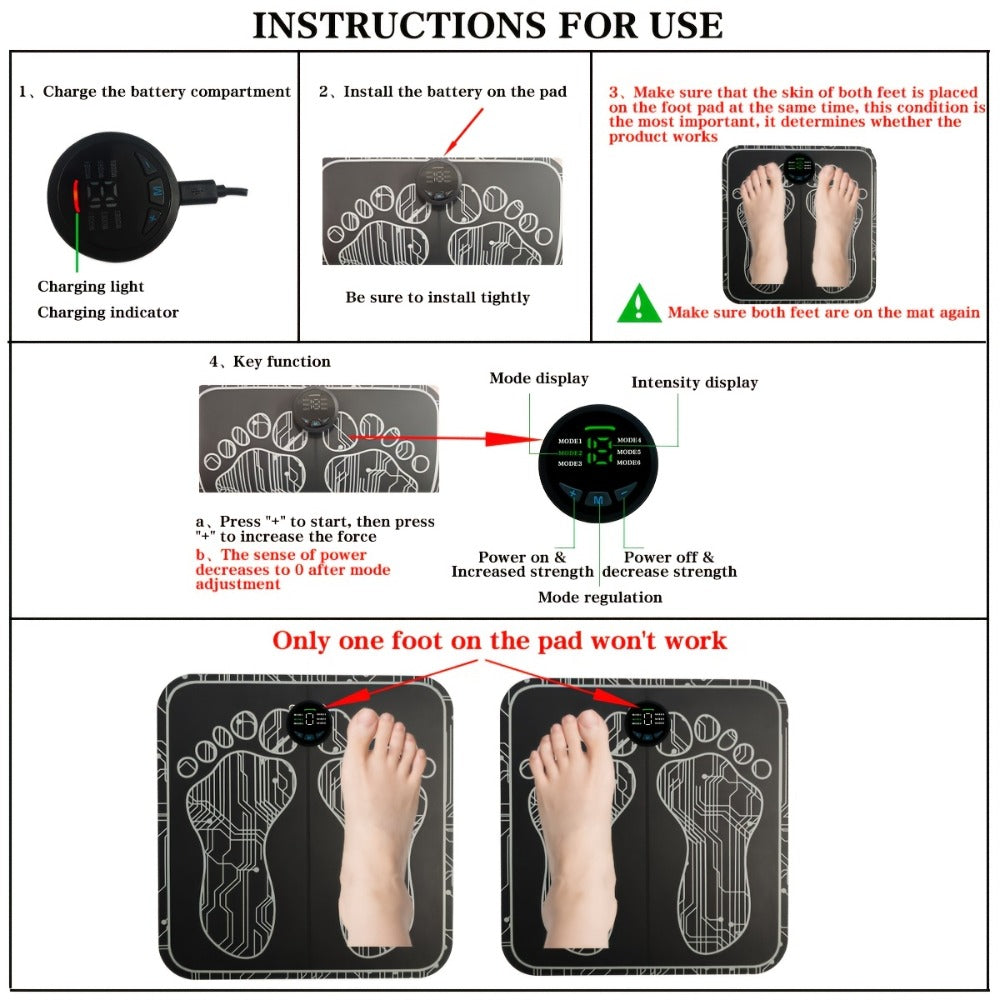 EMS Foot Massager Pad with TENS Therapy – Portable Electric Foot Massage Machine, Reusable Pad, Multiple Mode Adjustment, Pain Relief for Plantar Fasciitis & Tired Feet