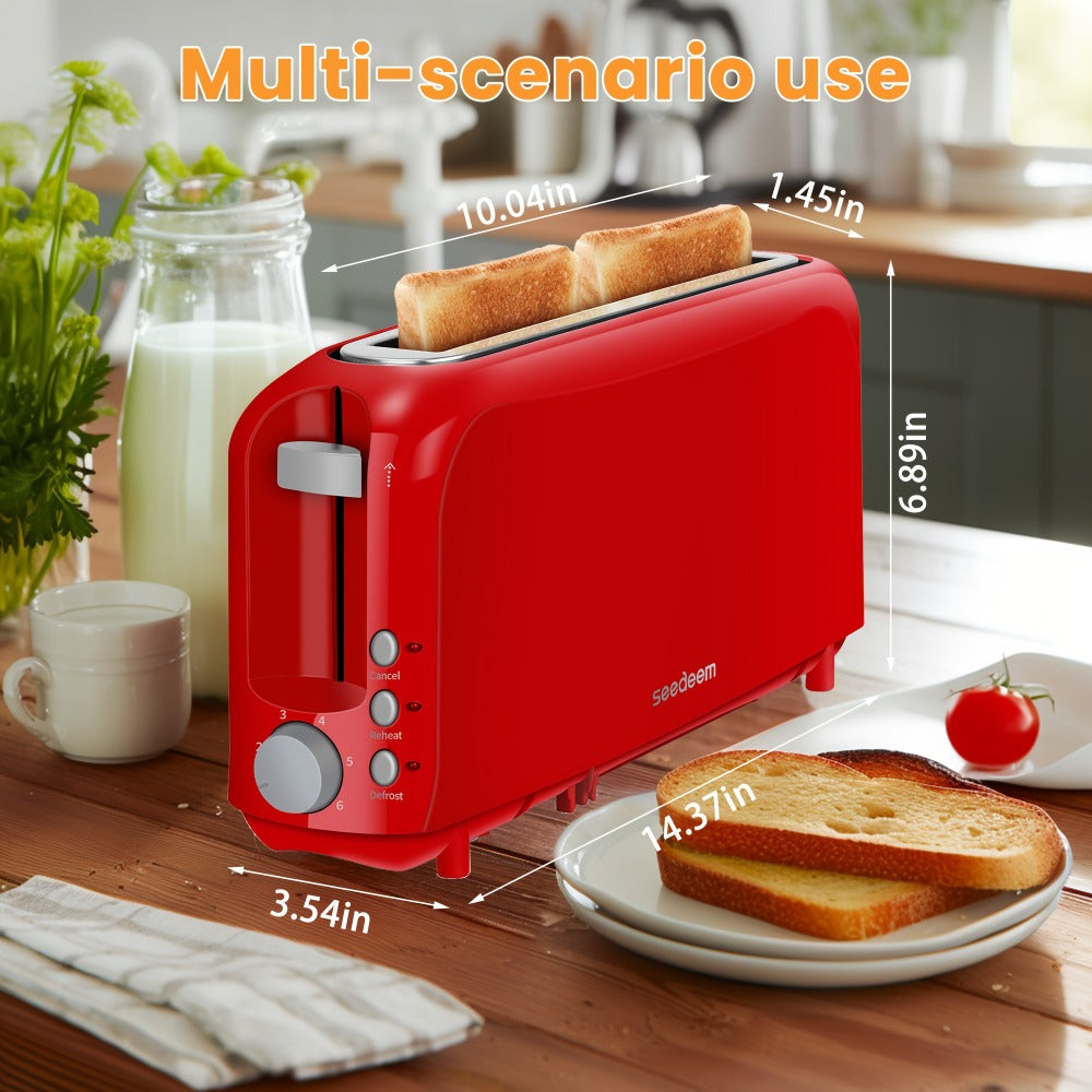Slim Toaster 2-Slice Long Slot – 1.45" Wide Slot, 6 Shade Settings, Cancel/Reheat/Defrost, 750W, Removable Crumb Tray | 6 Colors