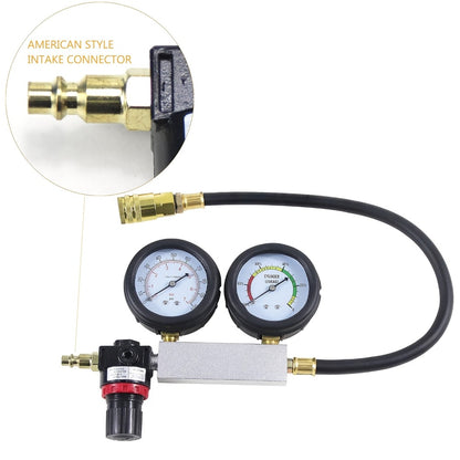 Engine Compression Tester and Cylinder Leak Down Tester Kit TU-21 Dual Gauge Leakdown Detector for Car Motorcycle Truck Gasoline Engine Pressure Diagnostic Tool