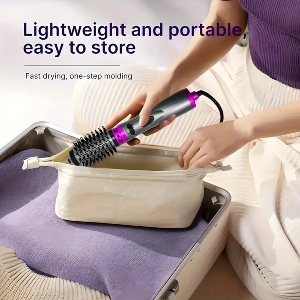 Rotating Hot Air Brush 2-in-1 Auto Curl & Straighten Styling Comb — One-Step Salon Blowout Results at Home, Works on All Hair Types, Available in Red & Purple