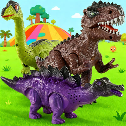 Electric Walking Dinosaur Toys Set of 3 with Sound, Light & Walking Functions – Interactive Moving Dino Toy Collection, Birthday Christmas Gift for Boys Girls Ages 3-7
