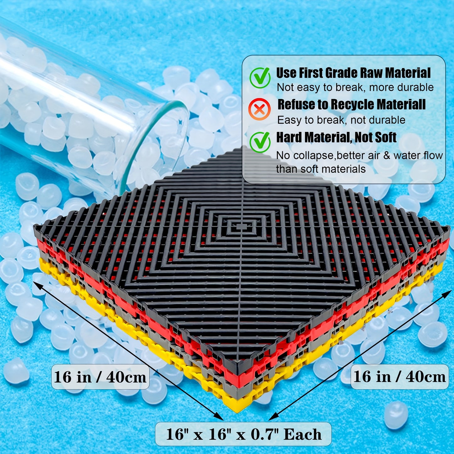 10 Edges And 2 Corners Only Optional 20 Pack 16"x 16"x 0.75"(Thickness) Interlocking Garage Floor Tiles, Modular Drainage Floor Mat, Non-Slip Splicing Interlocking Drainage Mats Floor Tile for Garage Car Wash Basement, Etc
