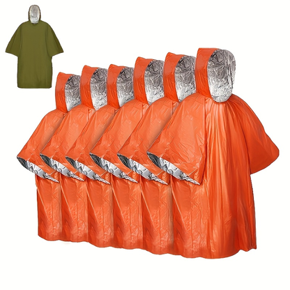 Emergency Mylar Survival Blanket Poncho 6-Pack | Waterproof Windproof Thermal Foil Space Blanket with Hood | Retains 90% Body Heat | Portable Outdoor Camping Hiking Gear Kit for Adults