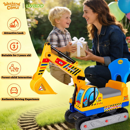 Ride-On Excavator Toy for Kids with Manual Digging Arm – Sit-In Construction Vehicle Scooter for Boys Girls Ages 3+ Outdoor Sandbox Digger Birthday Gift Supports up to 52.7 lbs