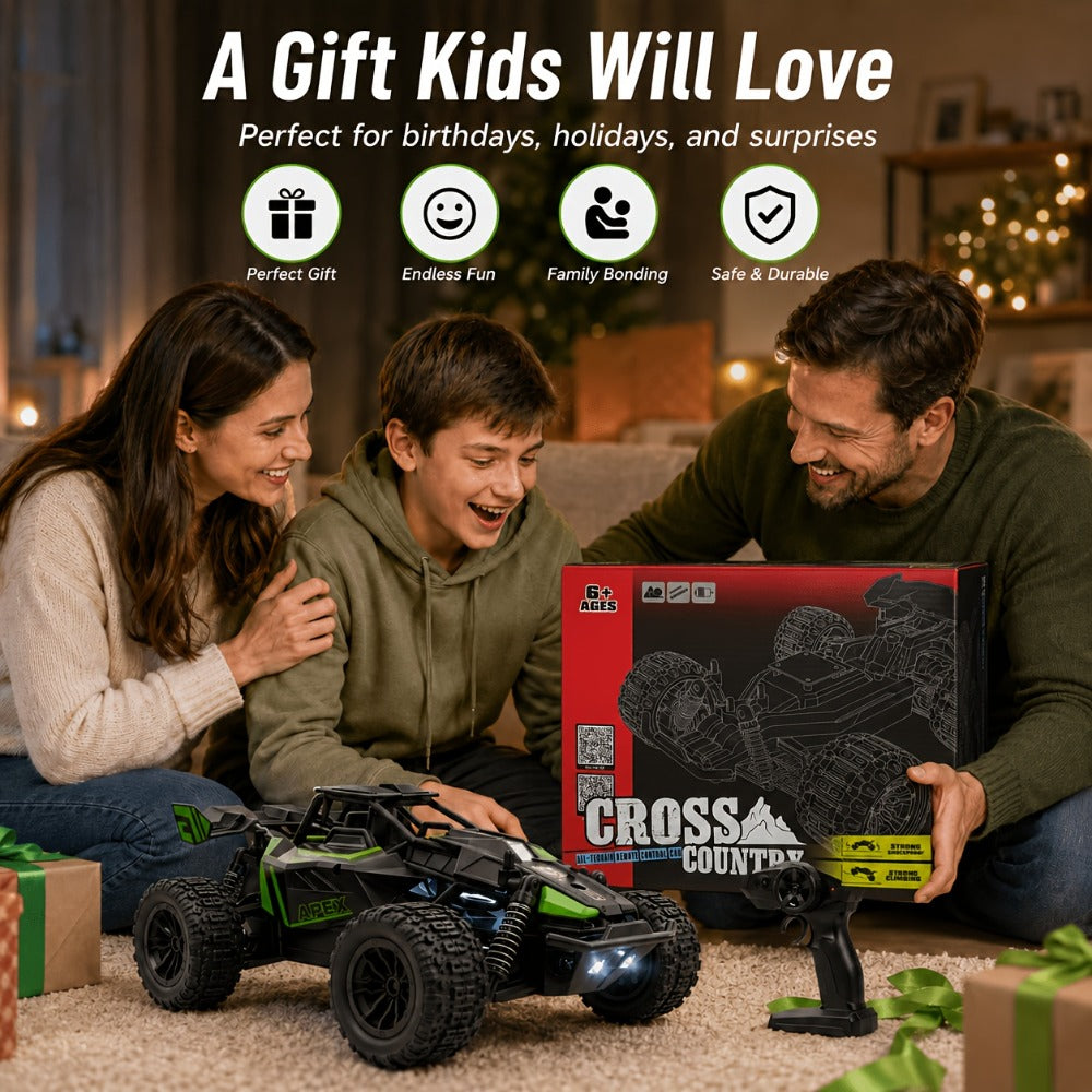 RC Monster Truck 1:20 Scale 4WD with LED Headlights – 2.4GHz All-Terrain Off-Road Remote Control Car, High-Speed Amateur RC Vehicle, Birthday Gift for Boys, Fast & Furious Green Yellow Red