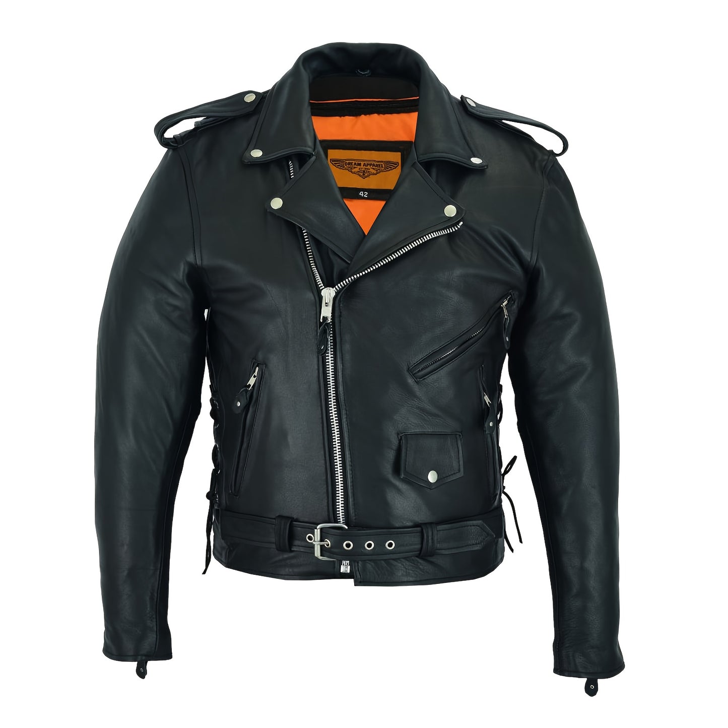 [Heavy Duty Leather Jacket] Black Heavy Duty Cowhide Leather Motorcycle Jacket for Men | Classic Jacket with Multiple Pockets, Adjustable Laces