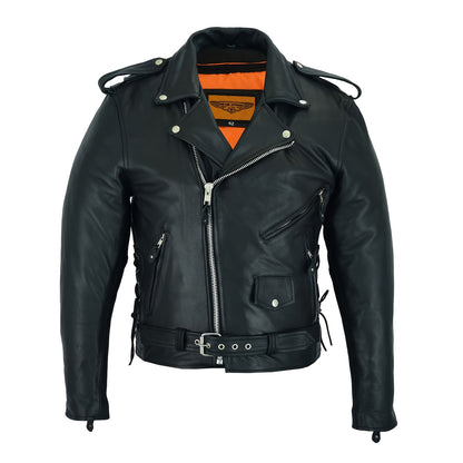 [Heavy Duty Leather Jacket] Black Heavy Duty Cowhide Leather Motorcycle Jacket for Men | Classic Jacket with Multiple Pockets, Adjustable Laces