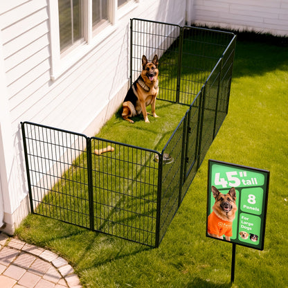 Dog Playpen with Gate – Heavy Duty Metal Pet Exercise Pen for Large Medium Small Dogs, 8/16/24/32/48 Panels, 24/32/40/45/50 Inch Height, Portable Indoor Outdoor Dog Fence for Yard Garden RV Camping