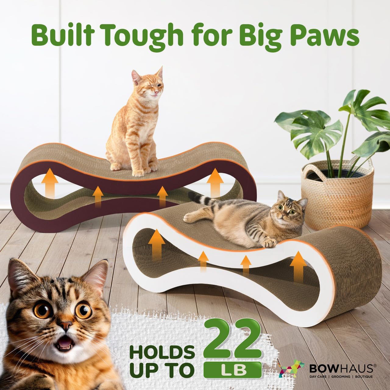 Cat Scratcher Lounger Large Infinity Reversible Cardboard Scratching Pad Board for Indoor Cats, 5-Layer High-Density Cat Scratch Bed with Double-Sided Design, Furniture Protector, Brown & White